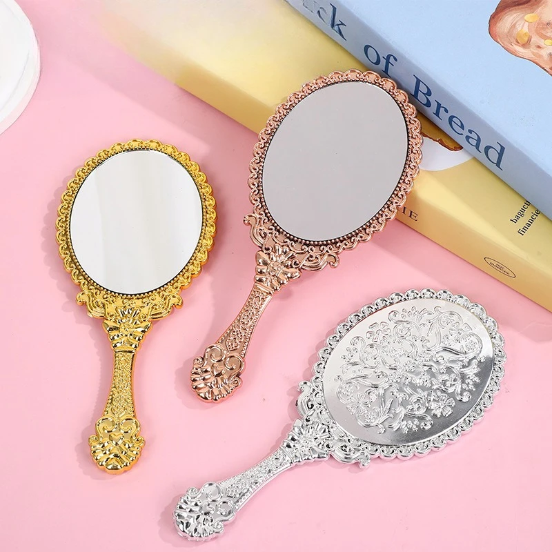 Handheld Makeup Mirror Vintage Pattern Ancient Court Cosmetic Mirrors Women Girls Face Beauty Accessories Mirrors Portable Round
