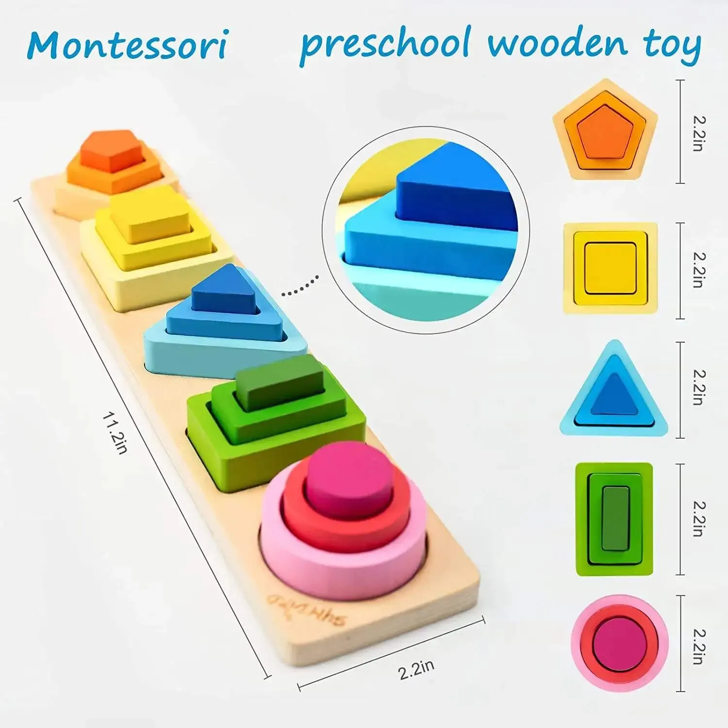 Juguete de pila de categoría de madera para niños, instrumento de clasificación de forma de Color, rompecabezas educativo