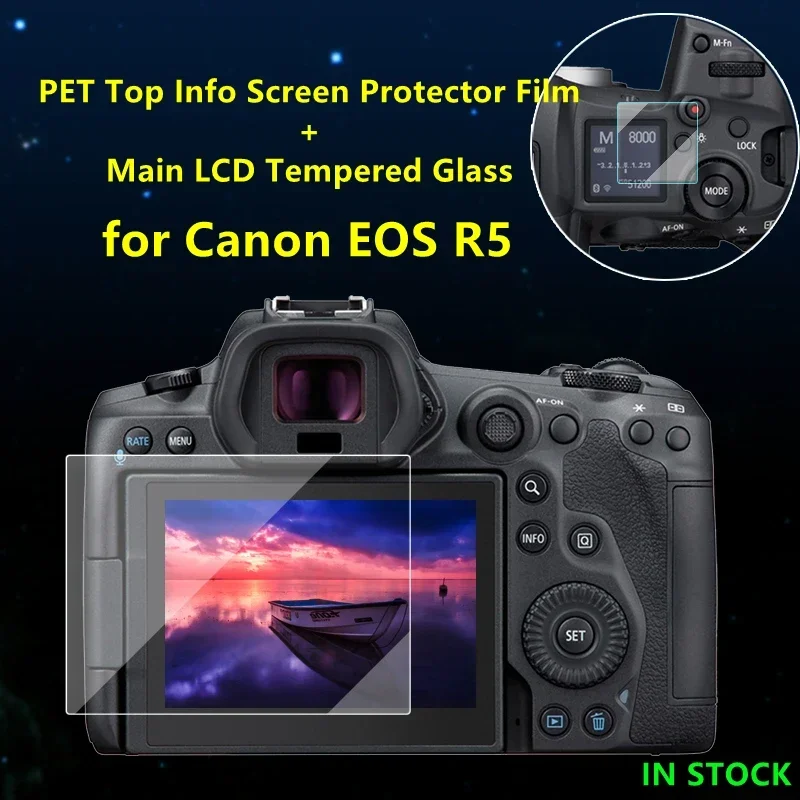 for Canon EOS R5 Protective Film Self-adhesive Tempered Glass Main LCD + Top Info Shoulder Screen Protector Cover Guard