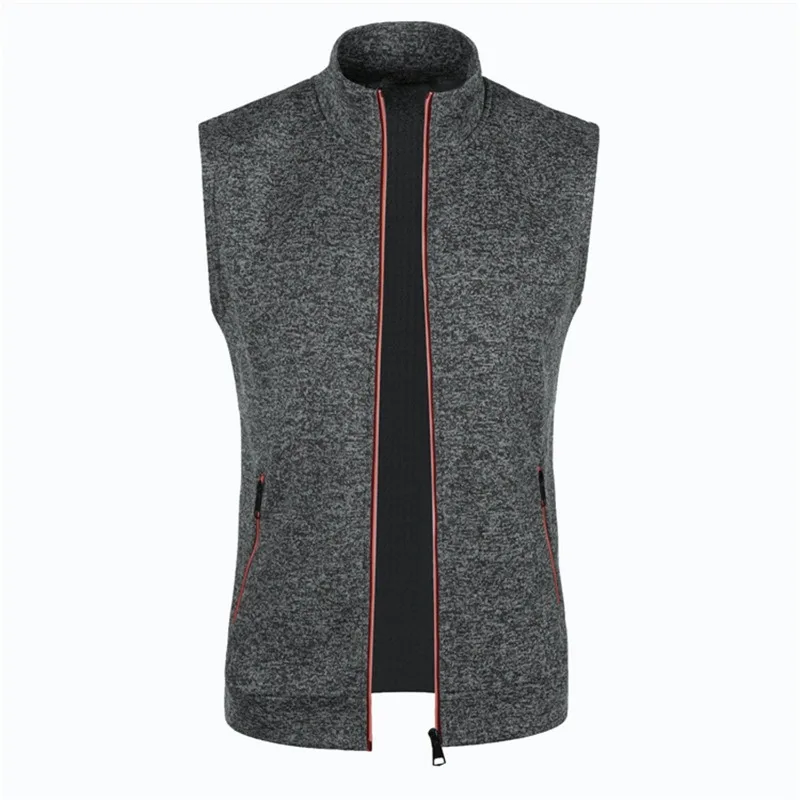 Autumn and Winter Men's Knitted Velvet Fashion Casual Top Zipper Vest Sleeveless High Neck Brushed Solid Color Men's Wear