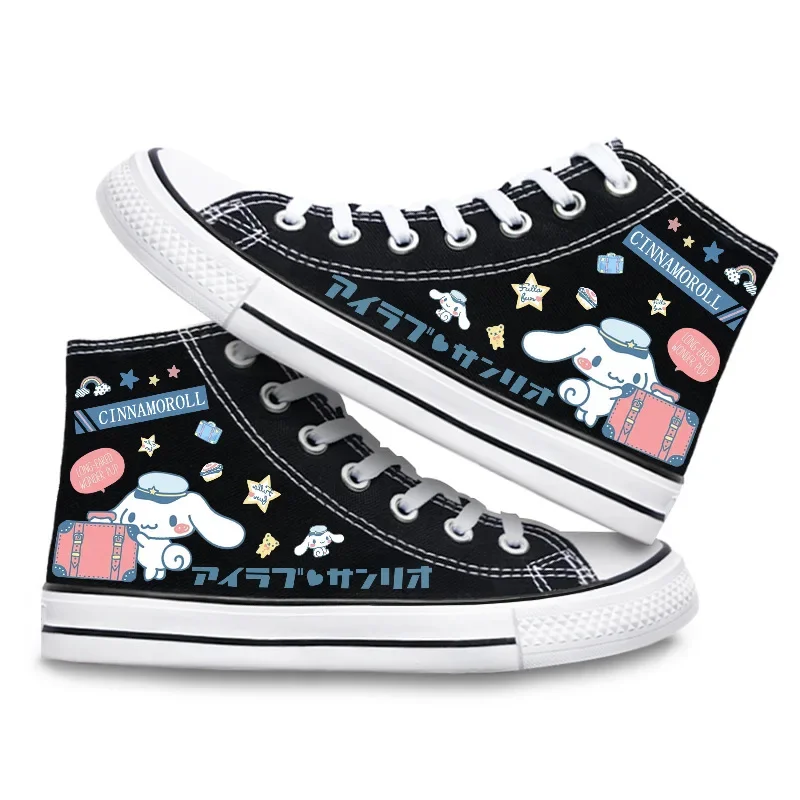 Kuromi-Zapatillas de lona Kawaii Sanrio Ins para niños, zapatos de alta calidad con estampado de patrón Cinnamoroll, zapatillas informales para estudiantes, regalos