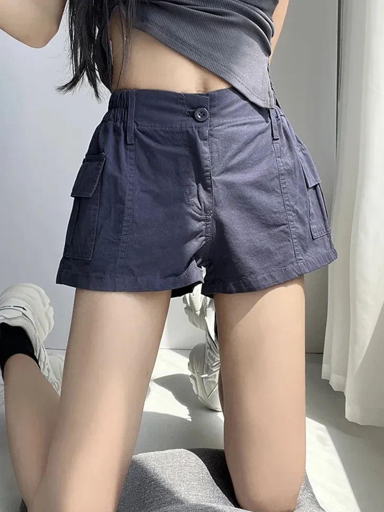 Vintage Streetwear Cargo Shorts Women Y2K High Waist Casual Shorts Loose Hip Hop Korean Fashion Pockets Harajuku Bf Shorts