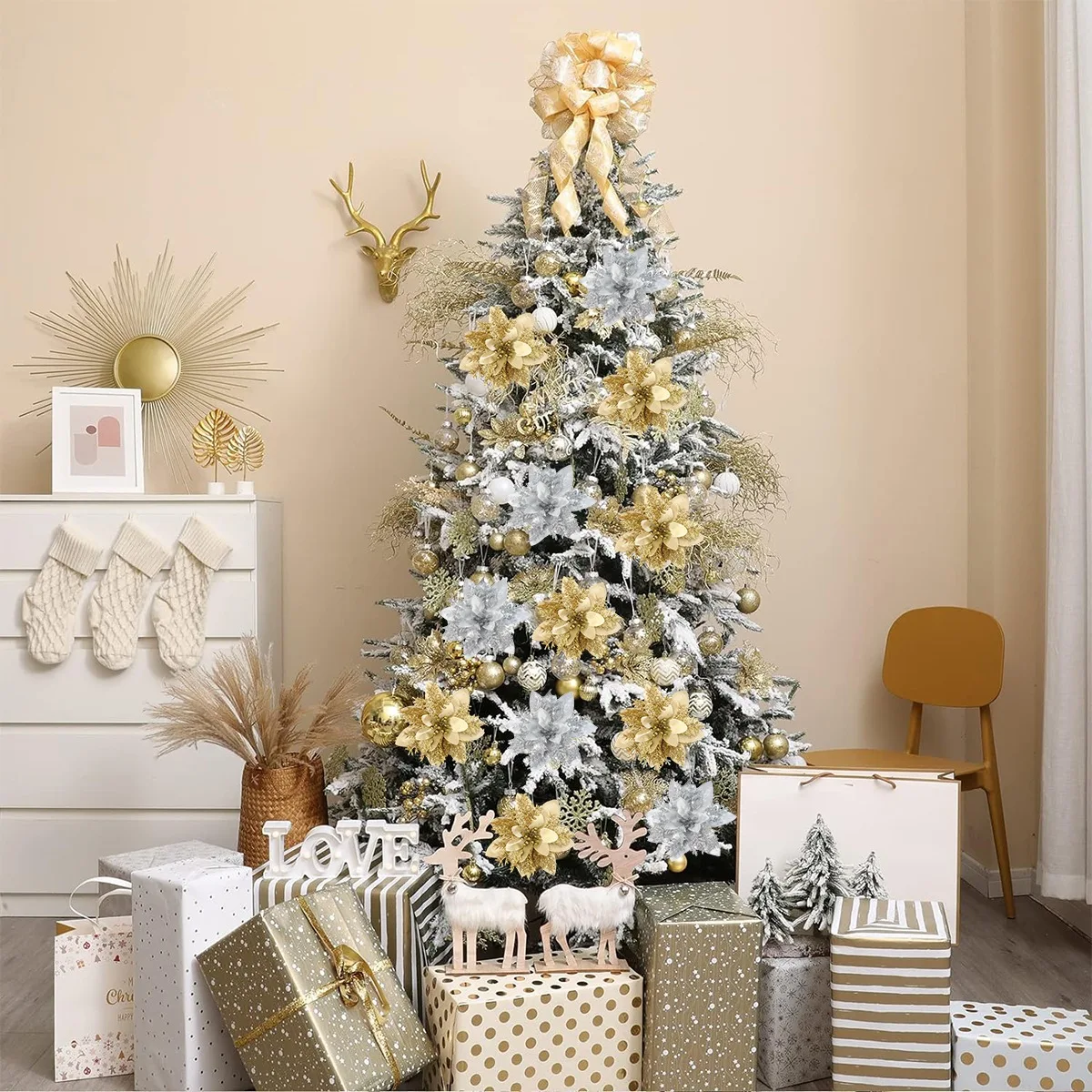 Weihnachts-Glitzerblumen, künstliche Blumen, Weihnachtsbaumschmuck für Zuhause, 2025, Baum-Anhänger, Ornamente, Navidad, Neujahr 2026, Geschenk – Detail 12
