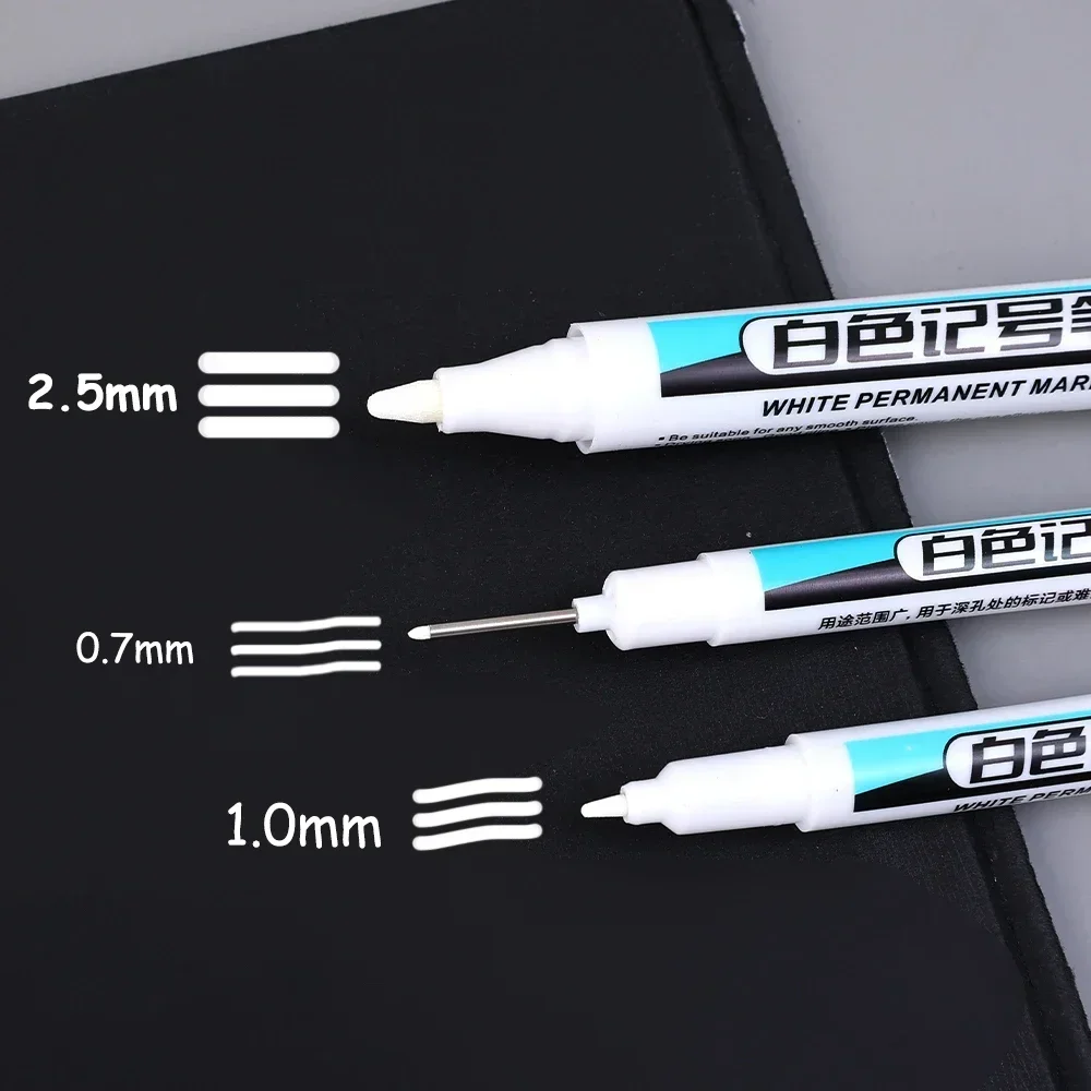 1-3Pcs White Permanent Paint Pen Set DIY Wood Rock Plastic Glass Stone Metal Canvas Ceramic Deep Hole Marker Pens 0.7/1.0/2.5mm