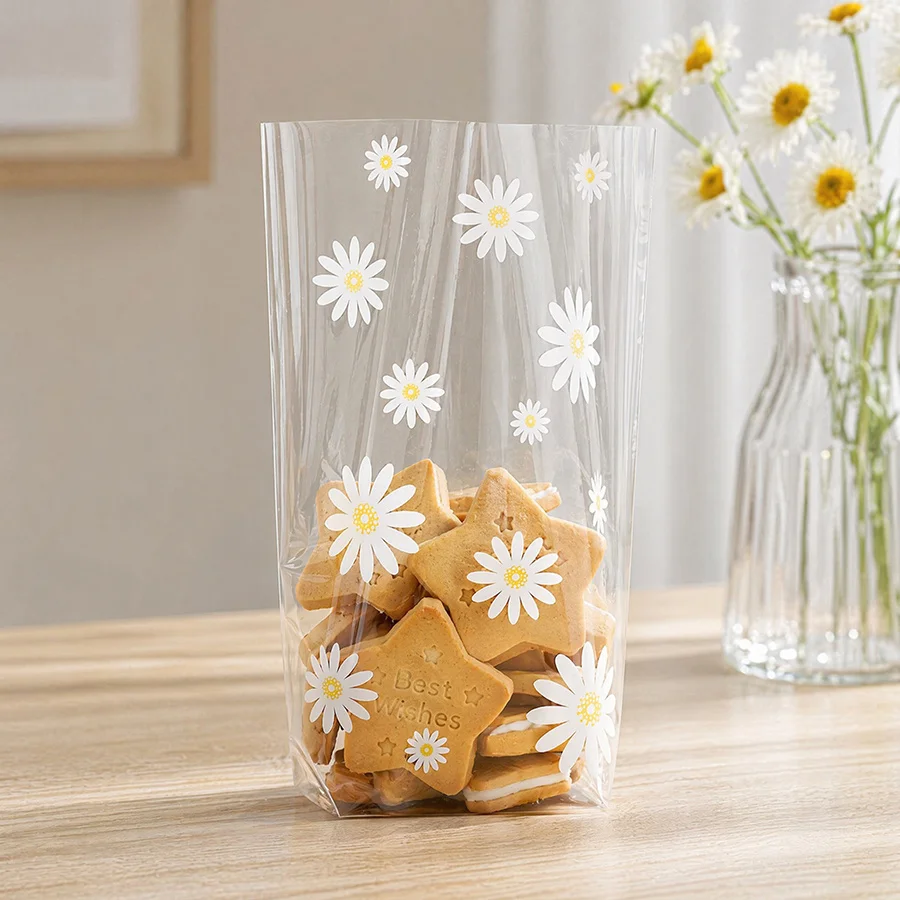 50 sacs Daisy, sacs d'emballage floraux transparents, pour emballage de cadeaux de mariage, d'anniversaire, fournitures de vacances