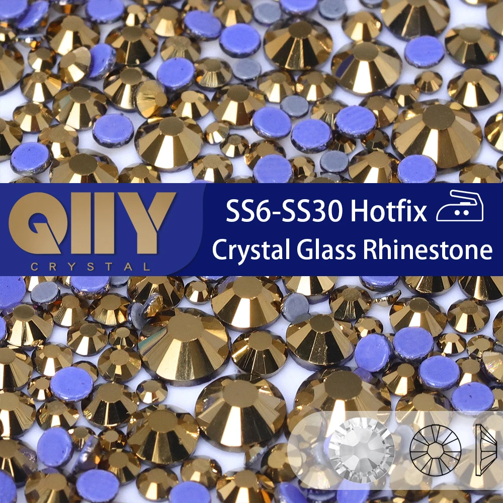 

QIIY Aurum SS6-SS30 Hot-Fix Glass Rhinestone Crystal Flatback Iron on Stones For DIY Garment Decoration Wedding Dress
