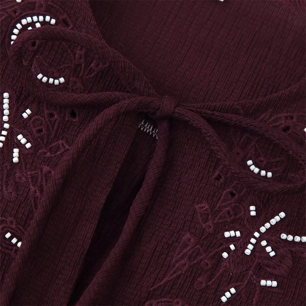 Vêtements à la mode pour femmes, tempérament ample et décontracté, chemise simple brodée de perles à manches longues, nouvelle collection automne et hiver