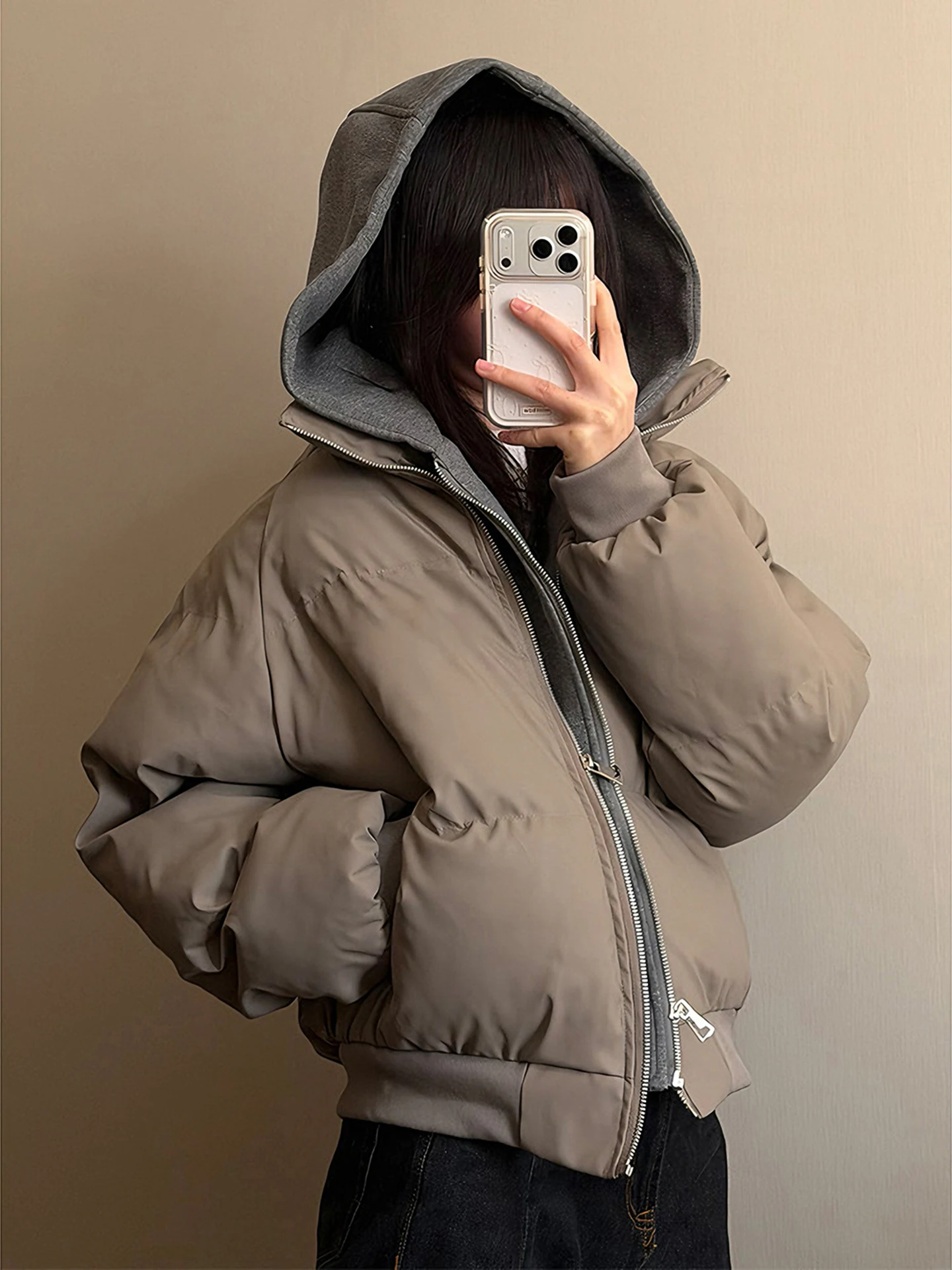 

Кофейная утепленная куртка из искусственной кожи с капюшоном для мужчин и женщин, зимняя теплая рабочая одежда, повседневная модная верхняя одежда