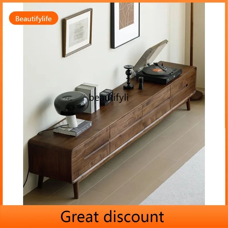 QQ45 North America Black Walnut Solid Wood TV Cabinet Living Room Pure Solid Wood Nordic and Japanese Style Log Simple Modern