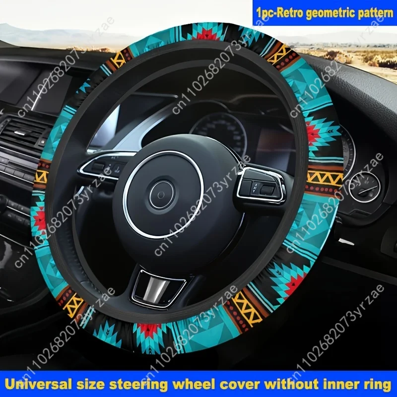 

Retro Geometric Pattern Car Steering Wheels Cover Universal Type Environmental Friendly Comfortablenon-slip Steering Wheel Wrap