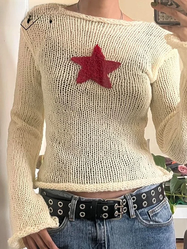 

Rapcopter Y2K Star Sweater Cute Slim Fit Sla Ne Jump Autumn 2024 Ladies Faion Knittedwear Other Material 00%