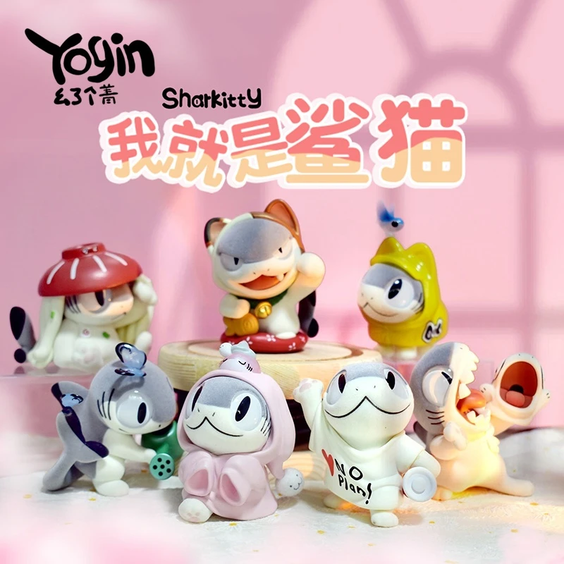 

New In Stock Genuine Sharkitty Series Flocking Blind Box Kawaii Animal Figure Surprise Box Desk Decor Ornament Birthday Gift