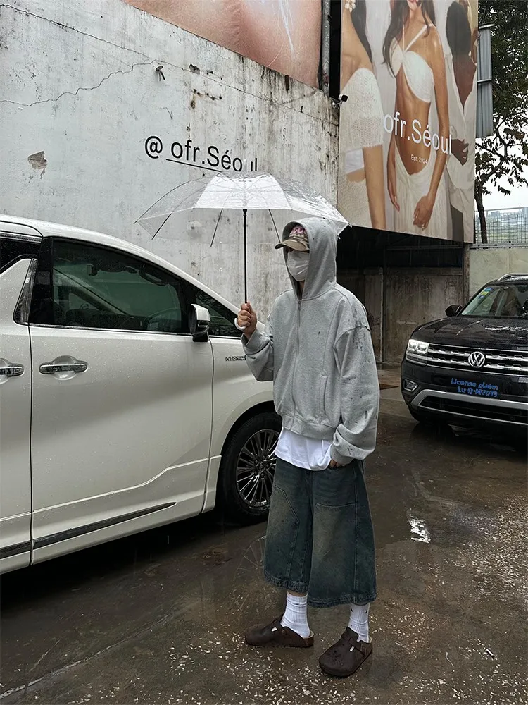 Celana Panjang Denim Pria Gaya Retro Amerika, Model High Street, Potongan Lurus Longgar, Kasual Serbaguna, Tujuh Perempat Kaki, Cocok untuk Musim Panas