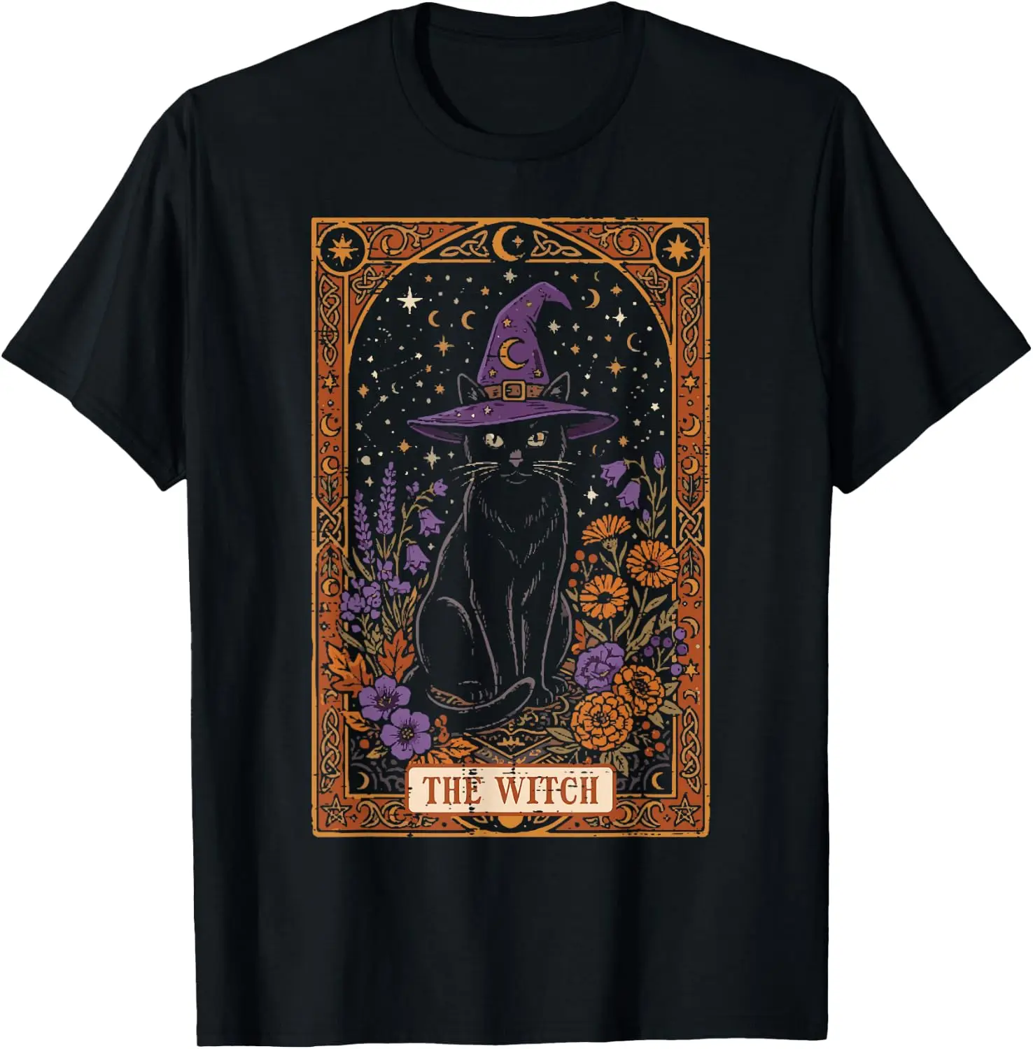 Halloween Black Cat Witch Tarot Costume Women Girls Kids T-Shirt Men Women Unisex Novelty Graphic T‑Shirt, Classic Crew Neck 100% Cotton Tee, Lightweight Anti‑Pilling Breathable Casual Tops, Year‑Round Daily Outfit, Holiday Birthday Present Tee