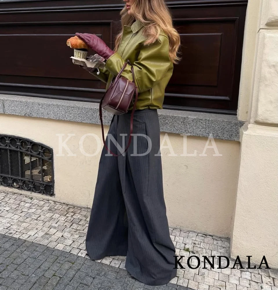 KONDALA Commute Chic Wide-Leg Pants Women Casual Daily Pleated Trousers 2026 Spring Fashion Office Lady High Street Trendy Pants