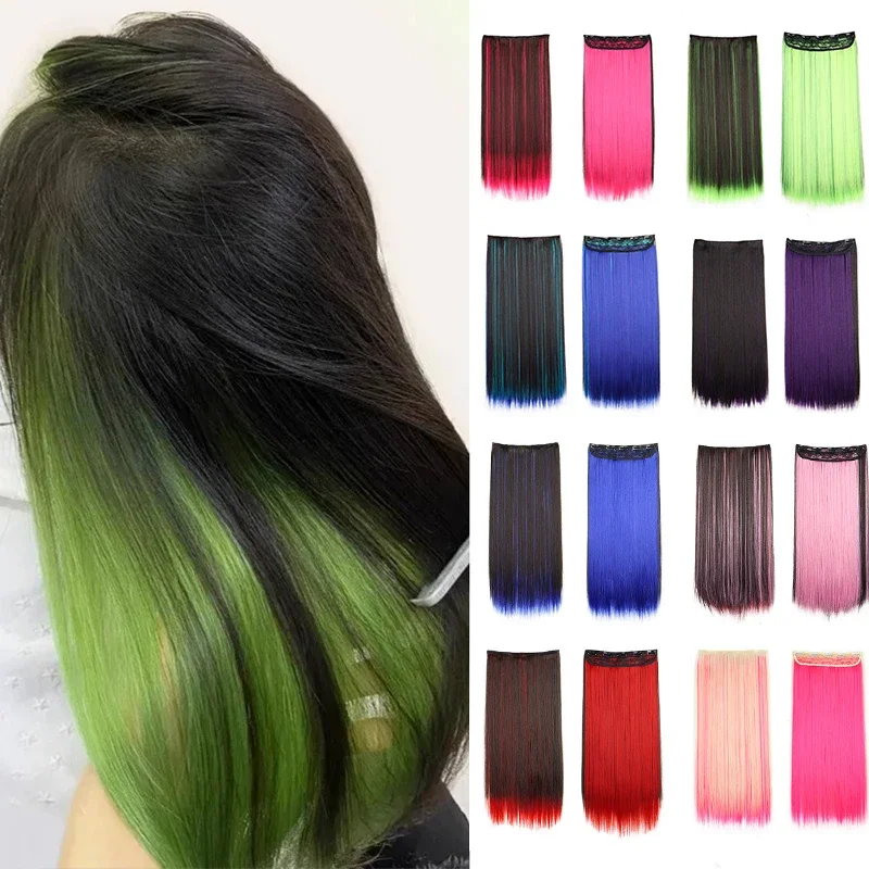 

1 шт., наращивание волос на клипсах с 5 зажимами, несколько цветов, термостойкое синтетическое волокно, длинный прямой парик для женщин