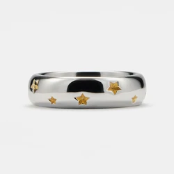 6 mm Gold Color Star Wedding Band Ring for Women Two-Tone Stainless Steel Ring