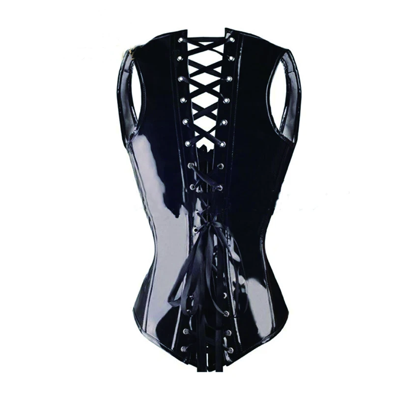 Sexy Gothic Costume Corset Basque Cincher Bustier Faux Leather PVC Bustier Bodyshaper Steampunk Corsets Lingeries