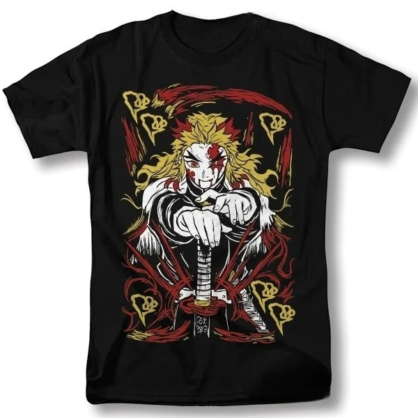 

Men's Demon Slayer Animation ‌‌Rengoku Kyojuro‌ T-shirt Unisex Cotton Short Sleeve Stylish Casual Streetwear Oversized T-shirt