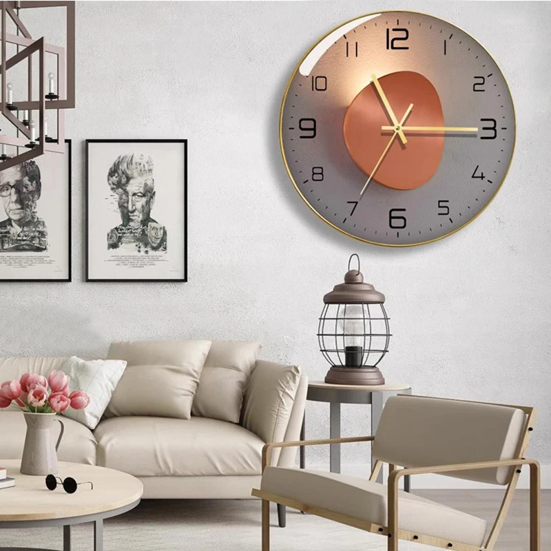 Round Minimalist Wall Clock Digital Luxury Art Mural Bedrooms Silent Restaurant Clock Wall Simple Reloj De Pared Room Decoration