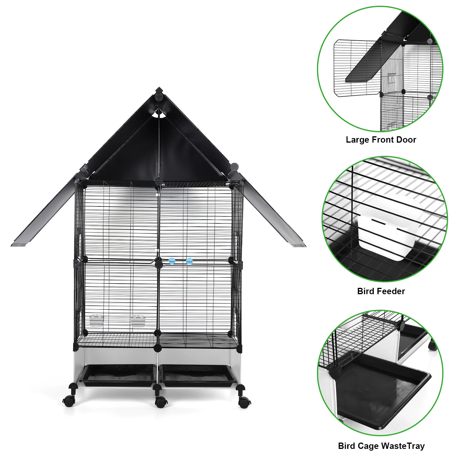 Bird Cage With Rolling Stand House Shape Iron Bird Cage 2 Tier Large Birds Cages Villa For Canary Finch Budgie Lovebirds Feeder