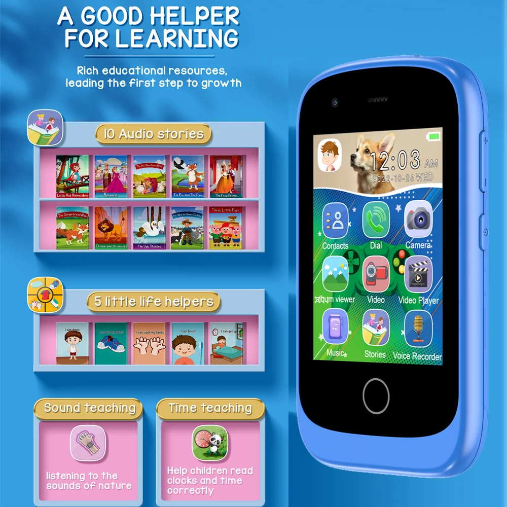 Kids Smart Watch 2G SOS Call Phone Watch 17 Games Dual Cameras Taking Photo Video Record Music Play Calculator Audio Book
