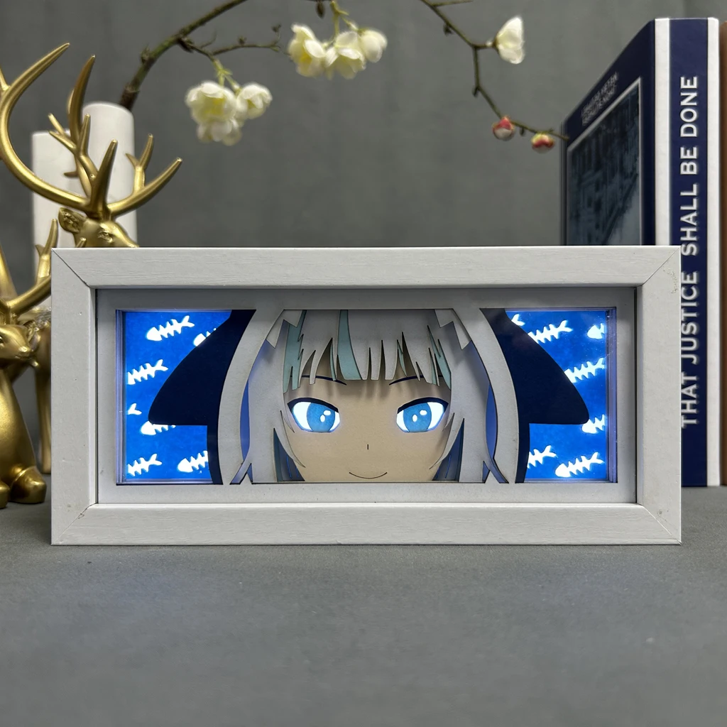 

Hololive Gawr Gura Paper Cut Shadow Box Manga Gadget Toy For Bedroom Decor Lamp Anime Figures Hololive Led Night Light Box