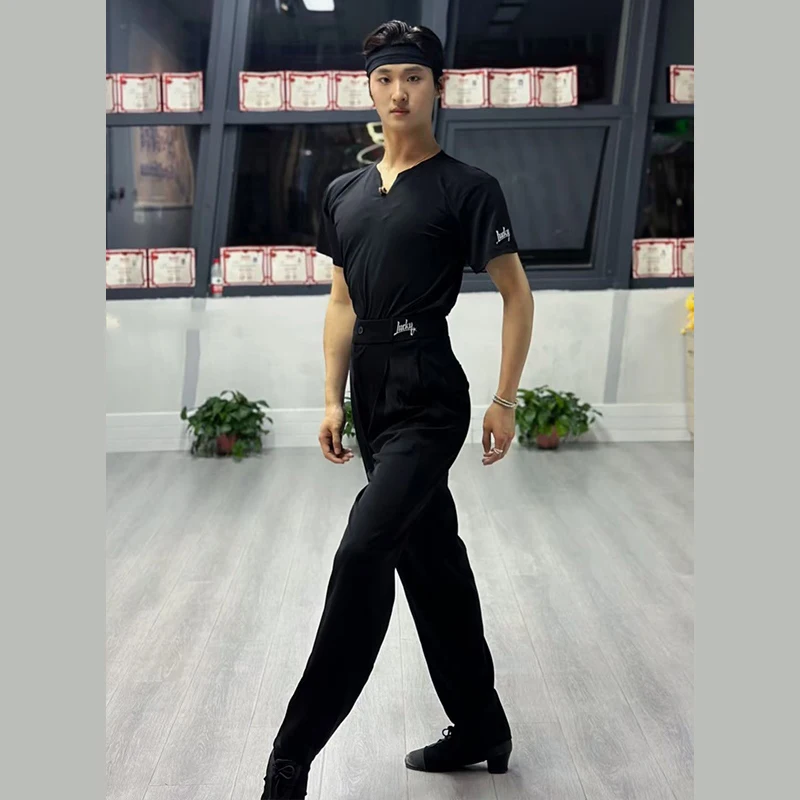 

2025 New Latin Dance Costumes For Men V-Neck Top Latin Pants Suit Chacha Rumba Tango Dress Adult Latin Practice Clothes DN21130