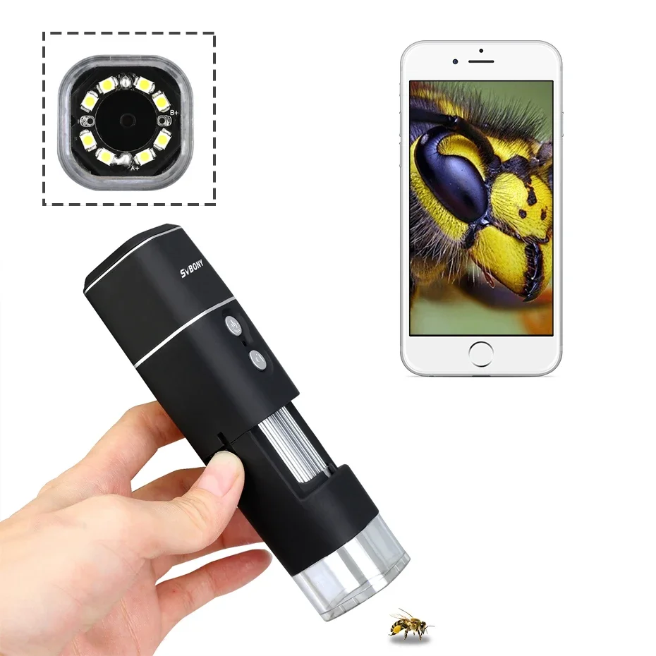 50X-1000X Handheld Portable Mini WiFi Microscope Camera w/8 LED Lights