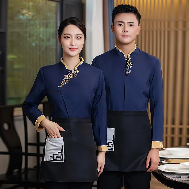 

Traditional Chinese Restaurant Restaurant Waiter Workwear Long Sleeve Women's Restaurant Hot Pot Restaurant Farmhouse Autumn and