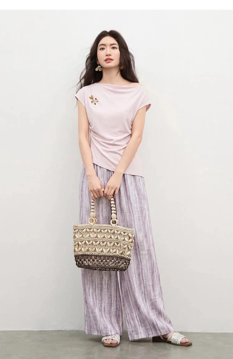 SENTUBILA 2026 Sommer-Damenanzug Zweiteiliges Hosen-Set Lässiges Baumwoll-T-Shirt Leinen-Hose mit Weitem Bein Damenbekleidung 162ZL6840 – Detail 29