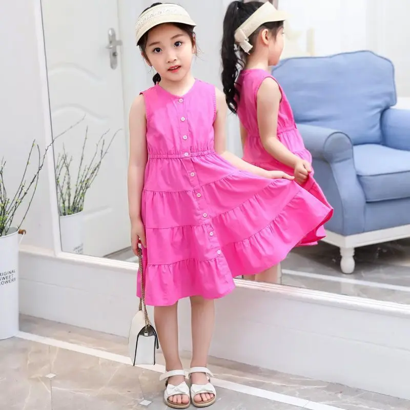 Girls' summer dress Japanese style new children's stylish pure cotton princess dress sleeveless