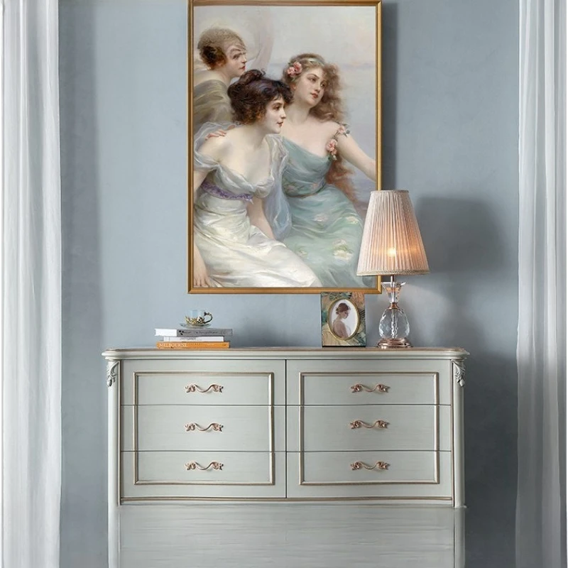 

French living room furniture, vintage distressed chest of drawers, living room, European solid wood, carved decoration