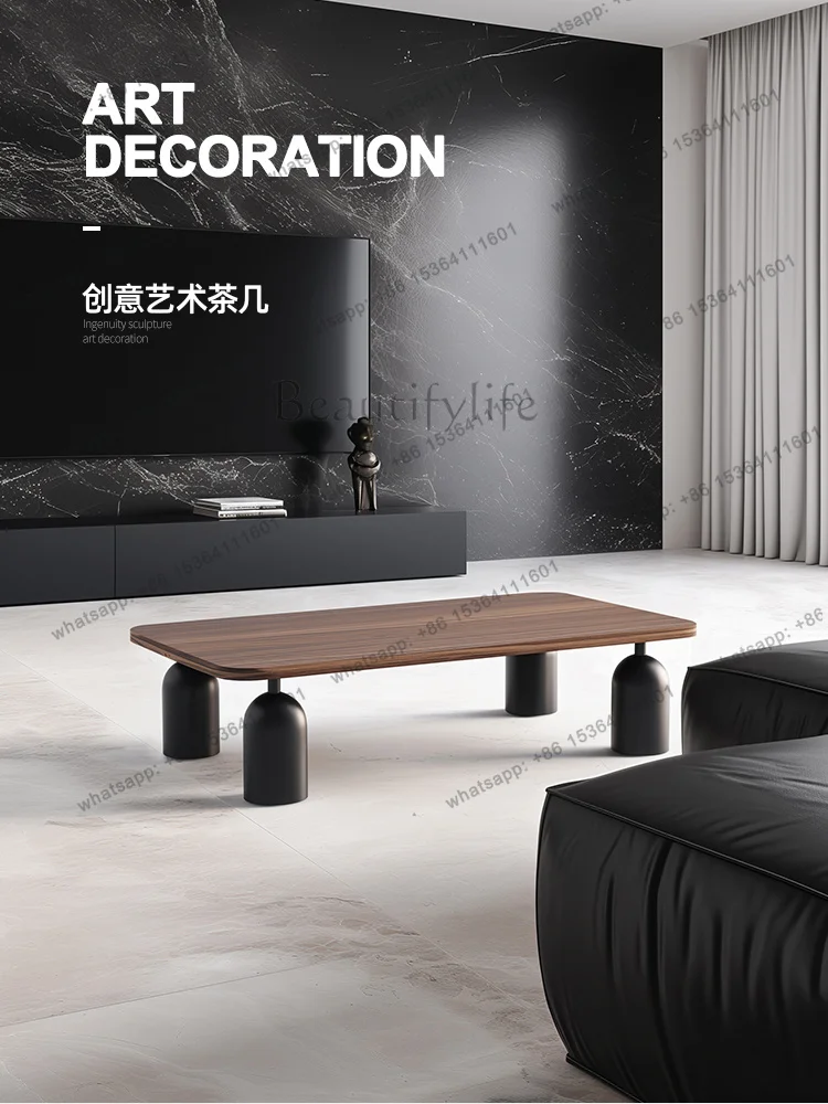 YJ Designer art rectangular solid wood coffee table light luxury high-end Italian minimalist living room home niche creativity
