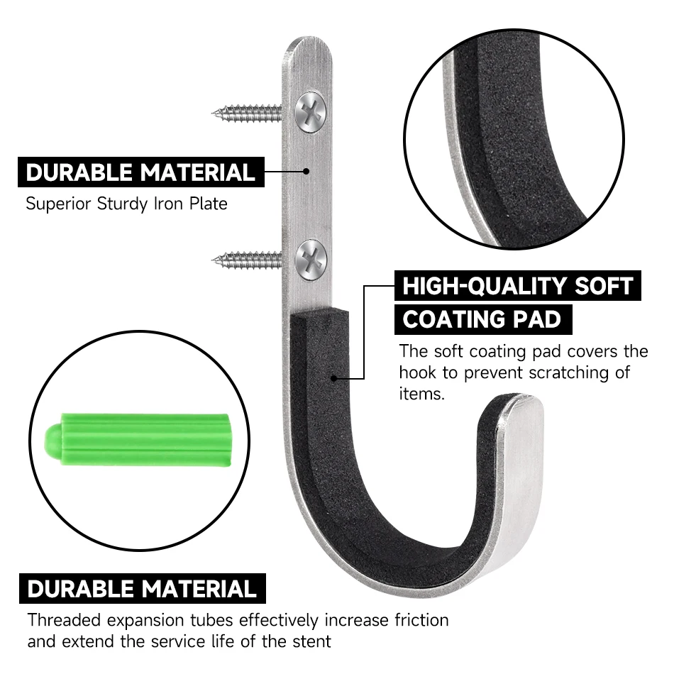 Gancho de pared de acero inoxidable de alta resistencia, gancho para colgar fusiles, adecuado para cualquier rifle/arco, con protección de cojín suave, 2/4 unidades
