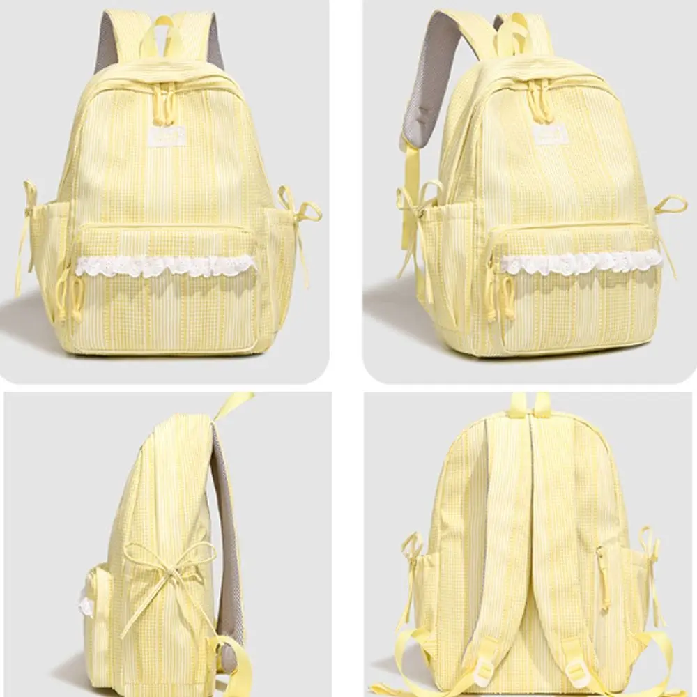Stylish Large Capacity Student Schoolbag Soft Nylon Lightweight Preppy Knapsack Bowknot Design Student Bookbag For Women Girls