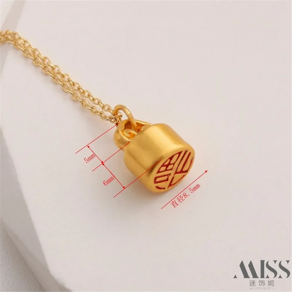 Gold Color Lucky Character Cylindrical Small Seal Pendant DIY Bracelet Necklace Pendant Sand Gold Jewelry Accessories