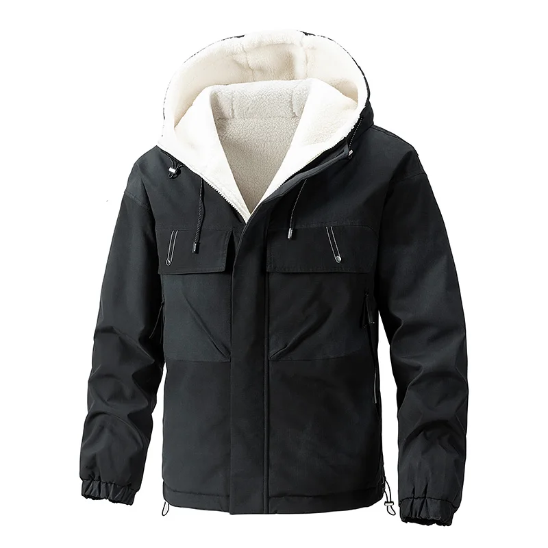 2024 Hooded warm padded jacket, men's autumn and winter lovers double-sided coat, large size gradient color and thick casual bla