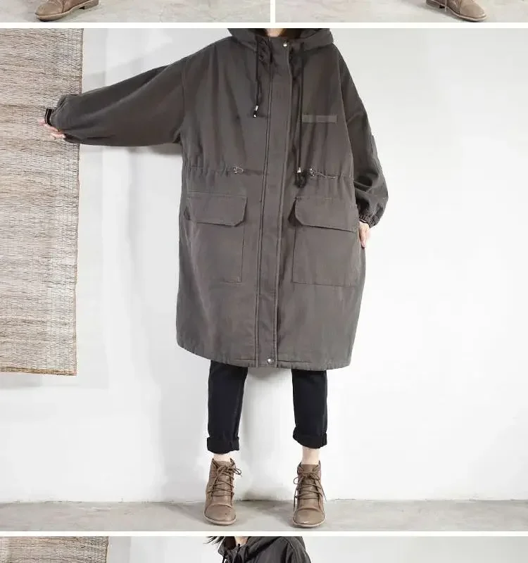 Outono e inverno feminino oversized com capuz viajando à prova de vento jaqueta de algodão