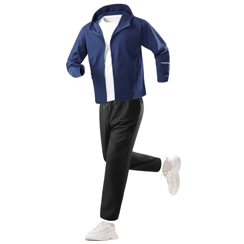 Mens Tracksuit Spring Summer Sportswear 2 Piece Sets Sports Suit Sunscreen Jacket+Pant Running Set Men Fishing Jogger Sweats Set