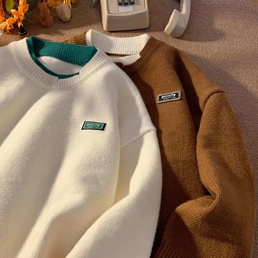 

Male Sweater Men's O-neck Long Sleeve Sweater Thickened Warm Pullover Tops Color Matching Casual Sweater for Autumn Winter Base