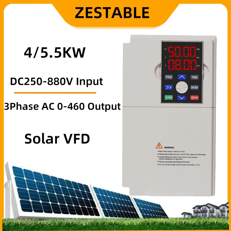 Solar VFD 4KW 5.5KW DC250-780V to 0-460V 3-phase Output Frequency Converter Motor Speed Controller