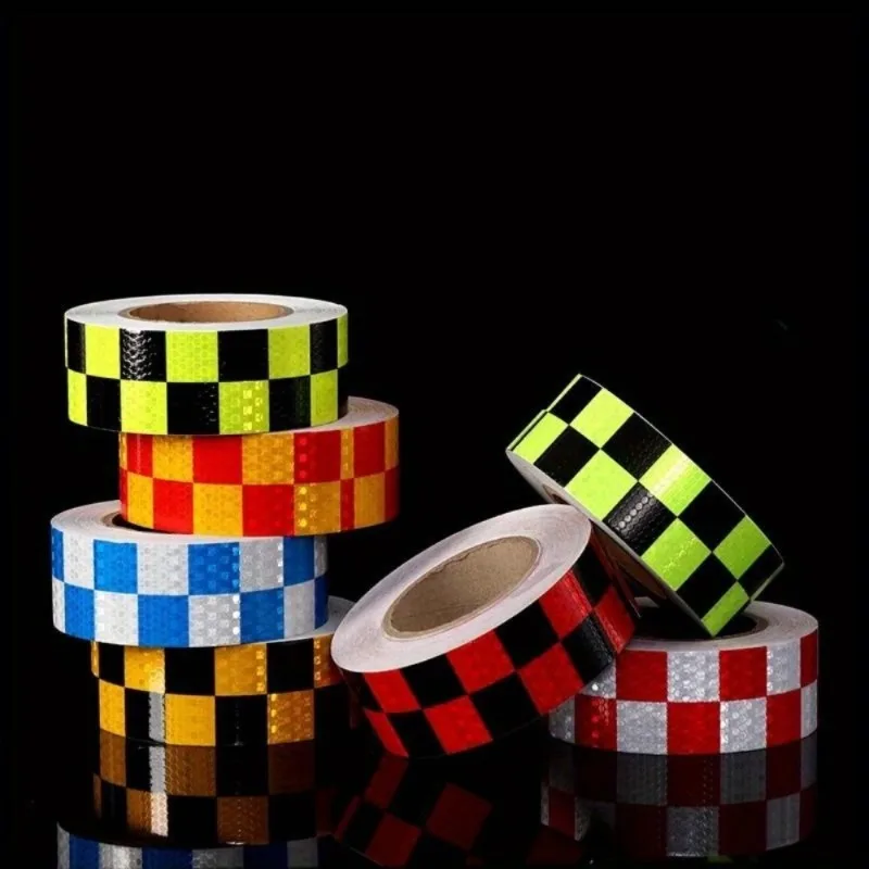 1Pc PVC Reflective Sticker Square Grid Checkered Pattern Reflector Tape Fluorescent Reflect Film for Truck Car Road