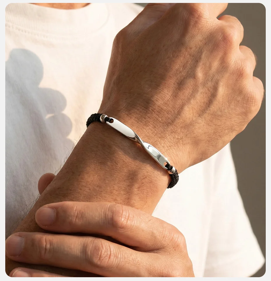 Vnox Edelstahl Möbius Paar-Armband, Verstellbares Geflochtenes Seil Unisex Handgefertigter Jubiläumsschmuck Geschenk für Männer Frauen – Detail 3