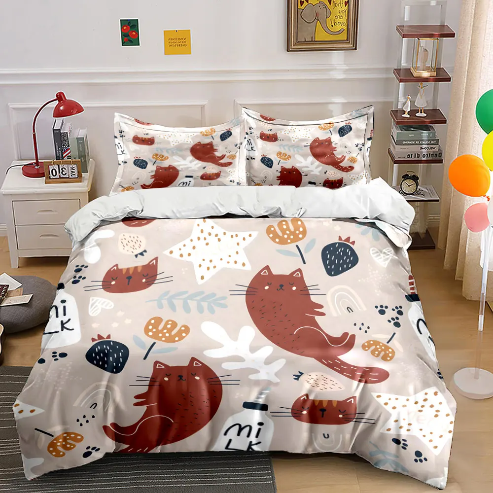 

Cute Cat-Themed Decor Set for Kids kid's and adults' bedroom decor, Exquisite three-piece bedding set gift