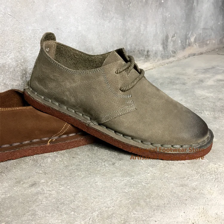 

Khaki Leather Cowhide Casual Shoes Soft Leather Soft-Soled Vintage British Handmade Cowhide Soled Men's Driving Leather Shoes