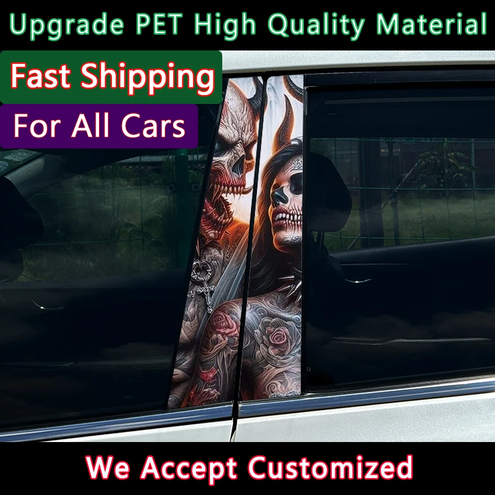 Skeleton Sugar Skull Lovers Couple CP Car B Pillar Sticker Waterproof Center Column Cover Scratches Sunscreen Car Accessories