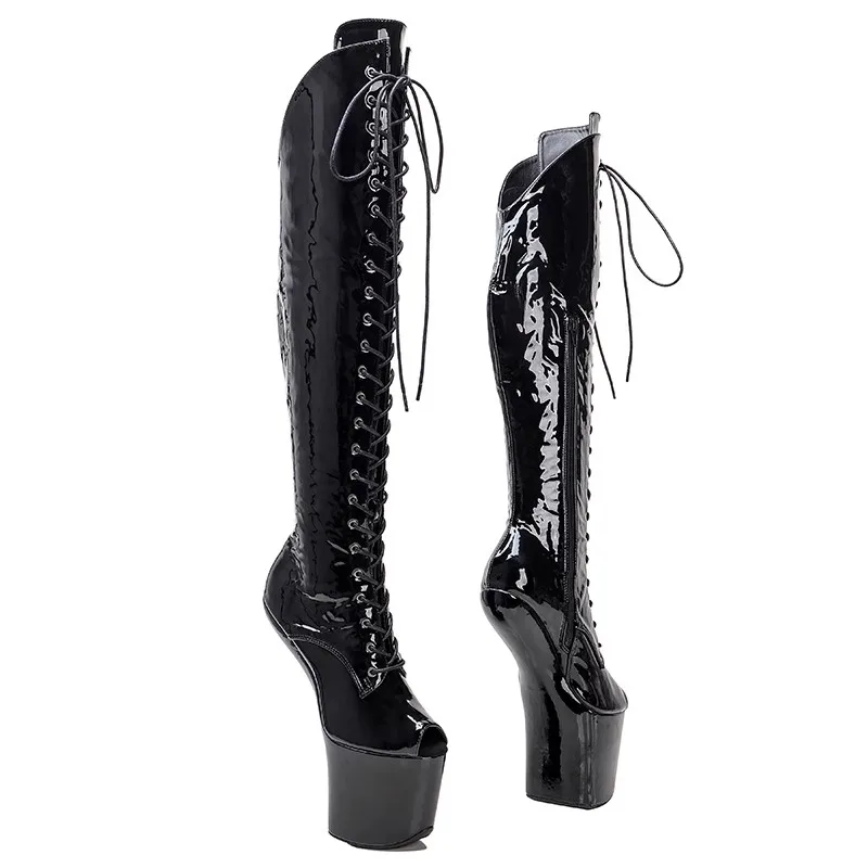 LAIJIANJINXIA New Heelles Boots Patent PU upper Sexy Exotic Pole Dance Stripper young trend fashion shoes 030