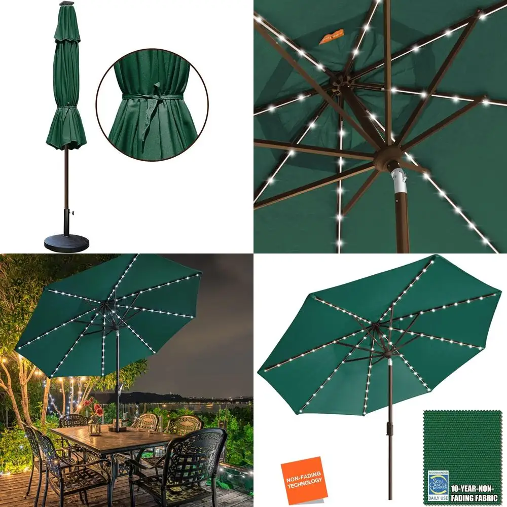 

10-футовый прочный зонт для патио с солнечной LED-подсветкой и вентиляцией, цвет лесной зелени
