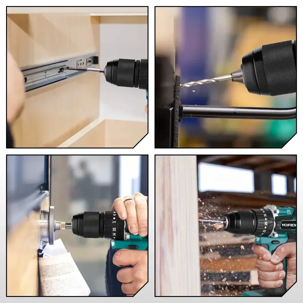 YOFIDRA 13MM 35+3 Drehmoment Bürstenloser Elektrischer Schlagbohrer 3 IN 1 Kabelloser Elektrischer Schraubendreher DIY-Elektrowerkzeug für Makita 21V Akku – Detail 13